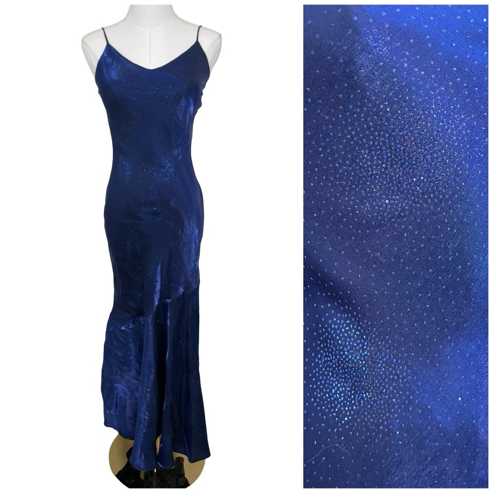 Vintage Status Sparkle Maxi Prom Dress Women S Blue Glitter Y2K ‎ Whimsioth